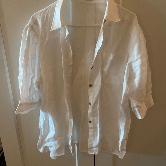 SPORTSCRAFT 100% WHITE LINEN SHORT SLEEVE SHIRT 14 - Picture 1 of 8